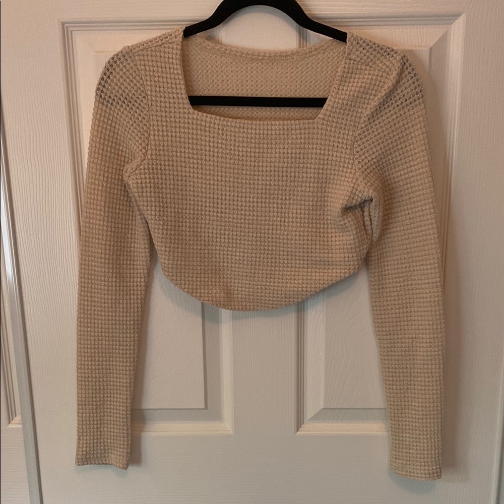 Unbranded Square Neck Long Sleeve Knit Crop Top